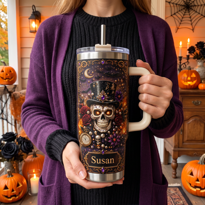 Personalized Gothic Skull Halloween Tumbler With Name