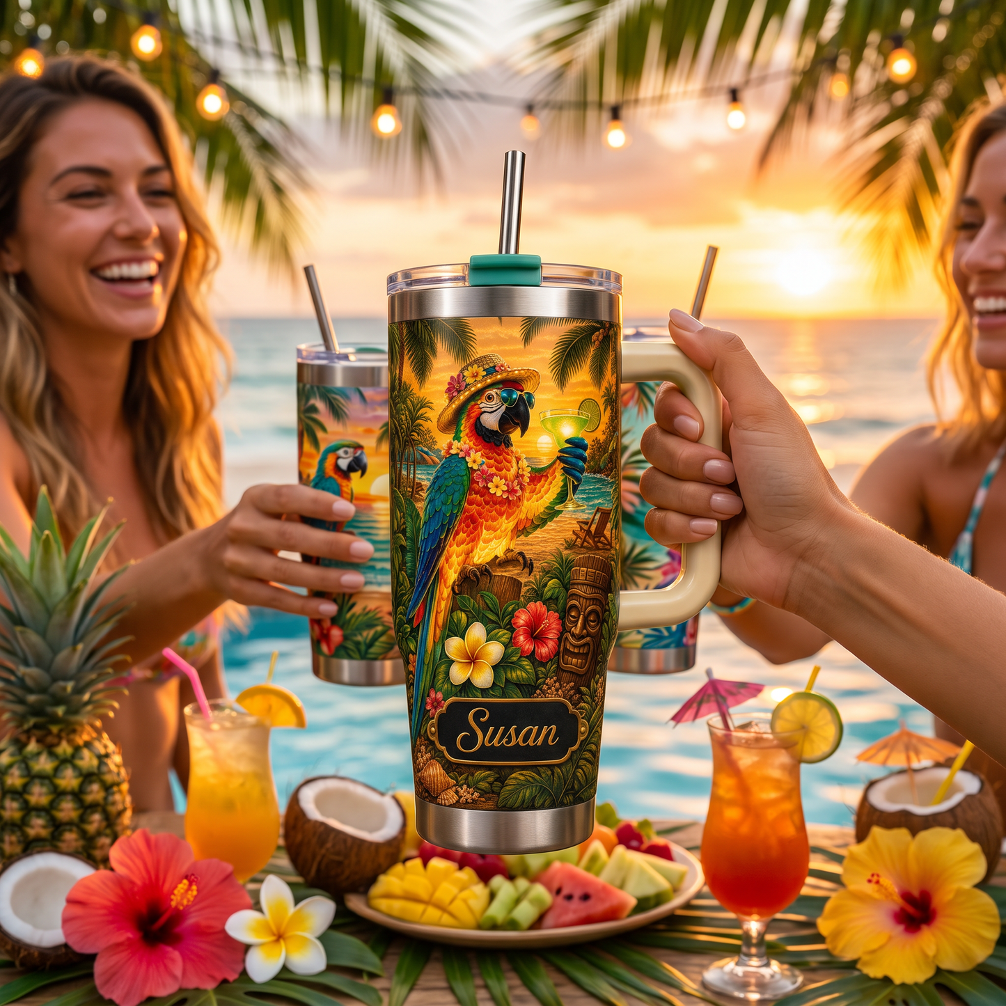 🏖️ Personalized Tropical Parrot Tumbler🌴🌊
