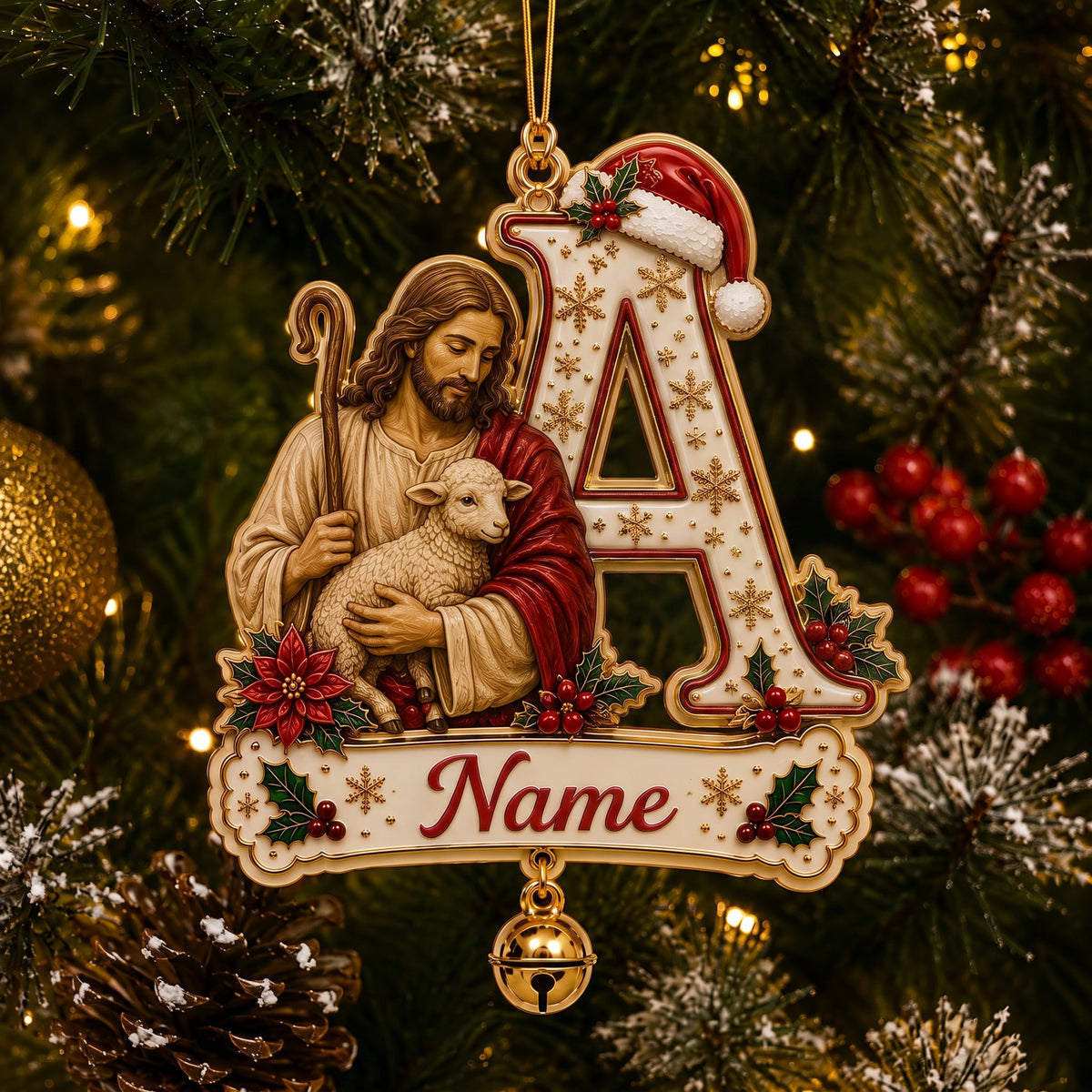 🎄Personalized Christmas Faith Initial Ornament – Custom Name &amp; Family Keepsake