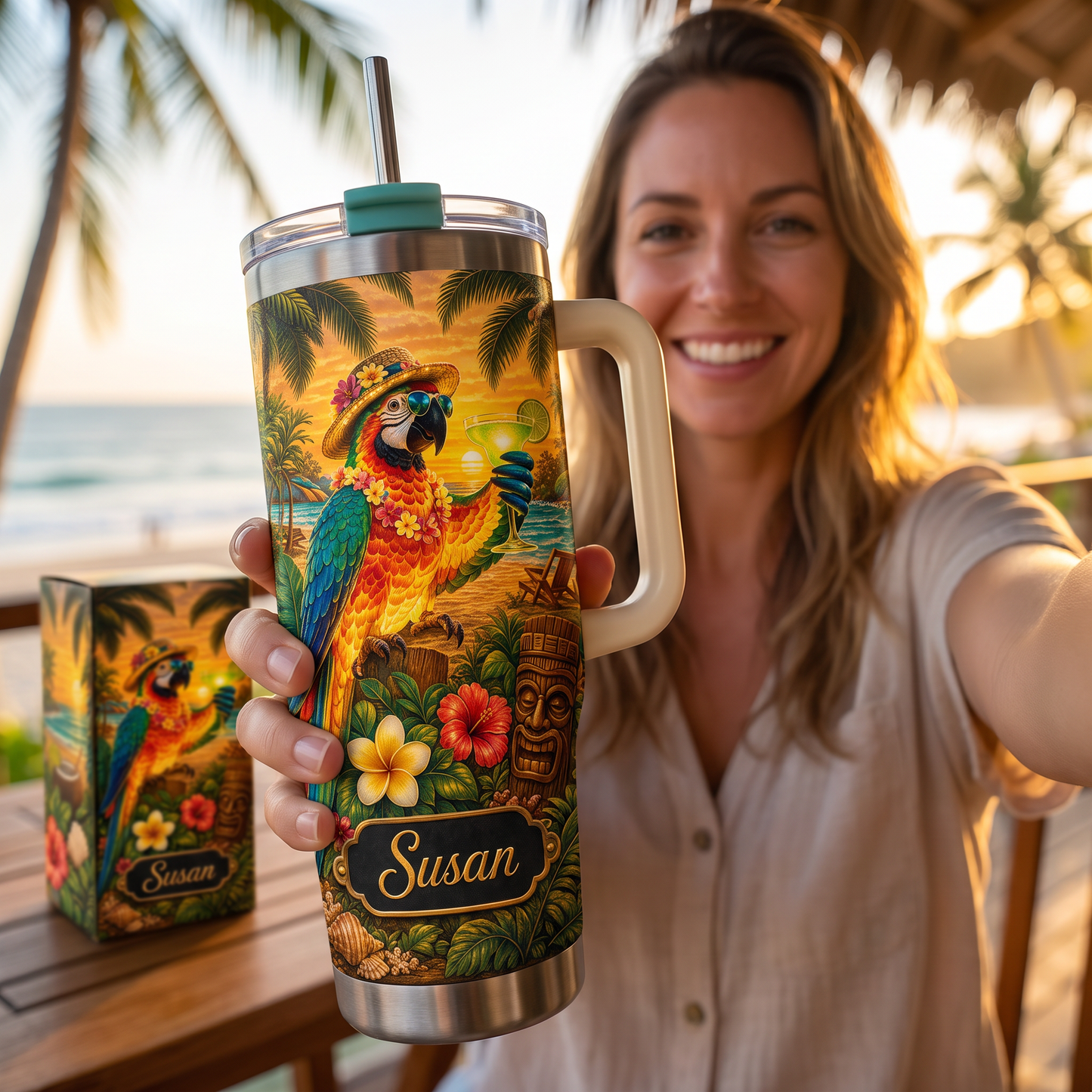 🏖️ Personalized Tropical Parrot Tumbler🌴🌊