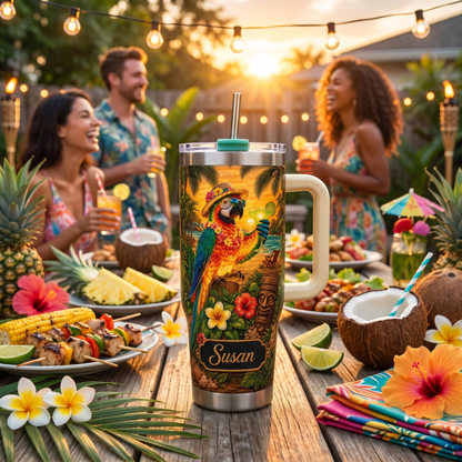 🏖️ Personalized Tropical Parrot Tumbler🌴🌊