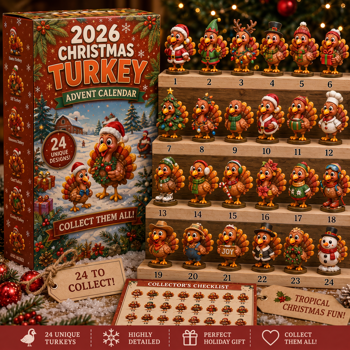 🔥🔥45% off today only🦃 2026 Christmas Turkey Advent Calendar - 24 Unique Funny Turkeys to Surprise