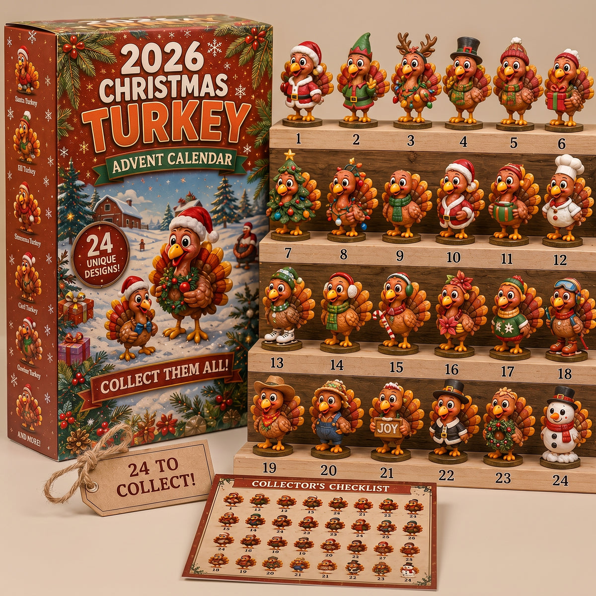 🔥🔥45% off today only🦃 2026 Christmas Turkey Advent Calendar - 24 Unique Funny Turkeys to Surprise