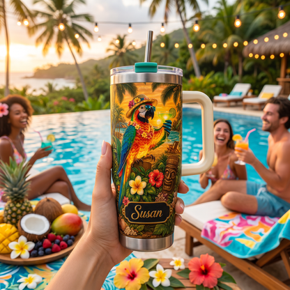 🏖️ Personalized Tropical Parrot Tumbler🌴🌊