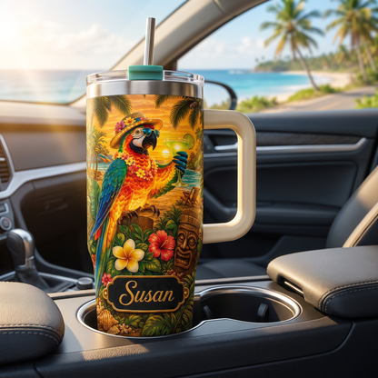 🏖️ Personalized Tropical Parrot Tumbler🌴🌊