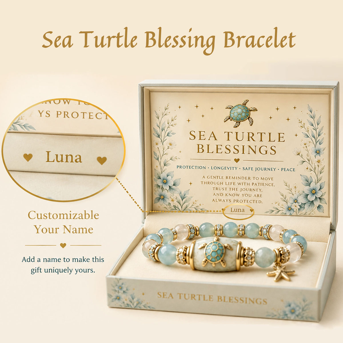 🐢 Sea Turtle Blessing Bracelet 🌊Custom message available on the gift box